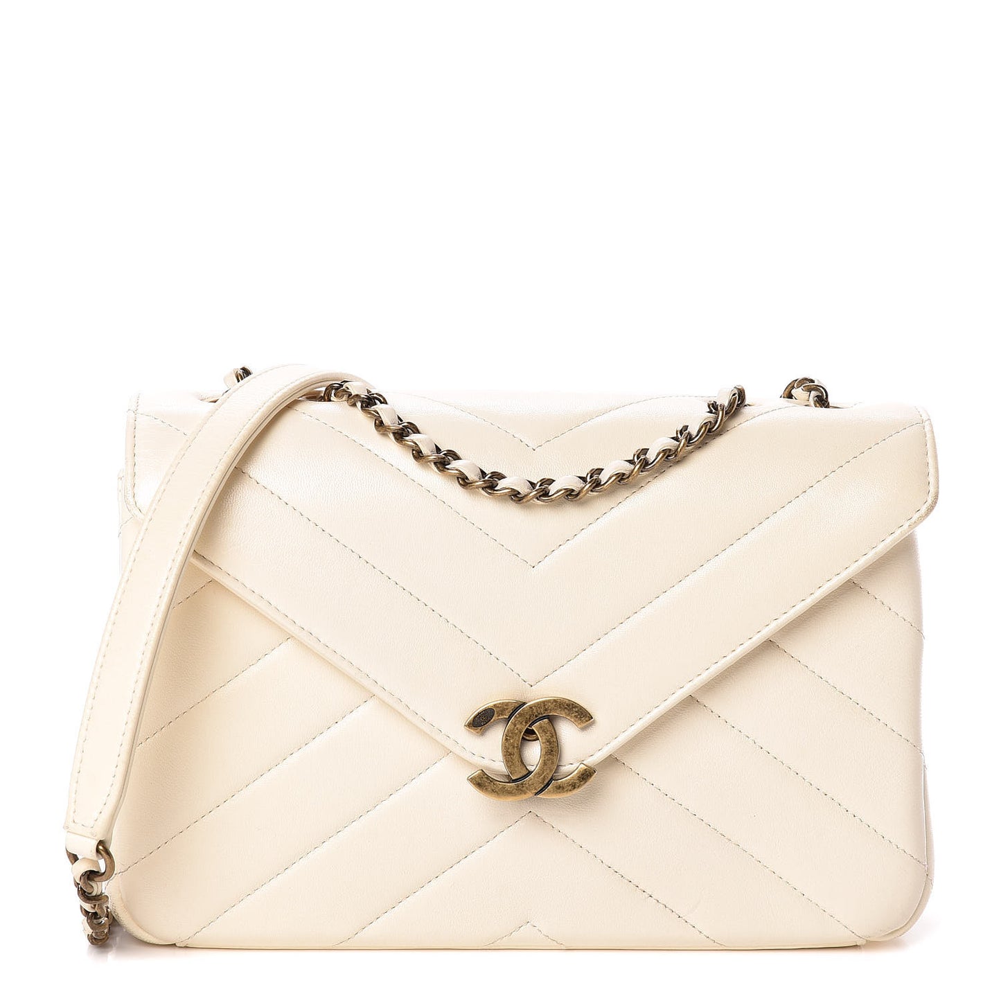 Lambskin Chevron Quilted Envelope Flap White