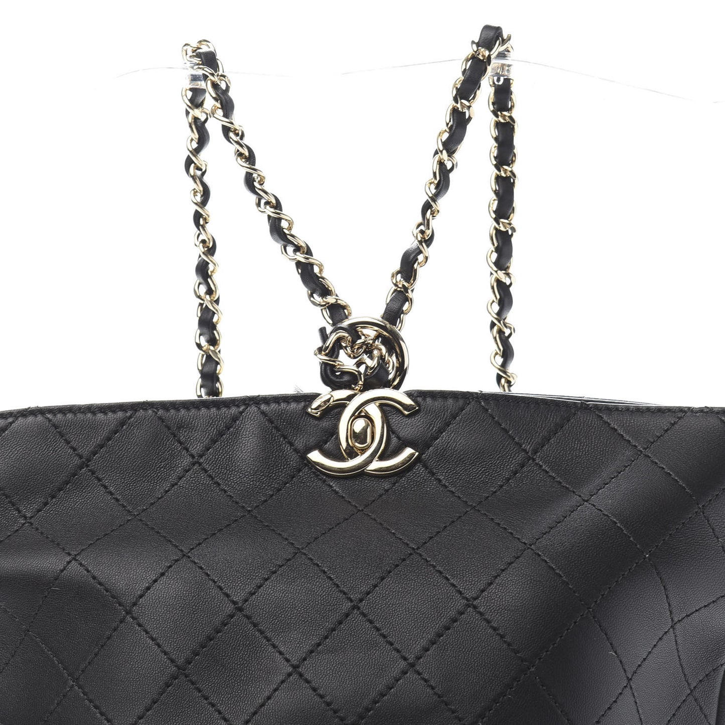 Lambskin Stitched CC Chain Backpack Black