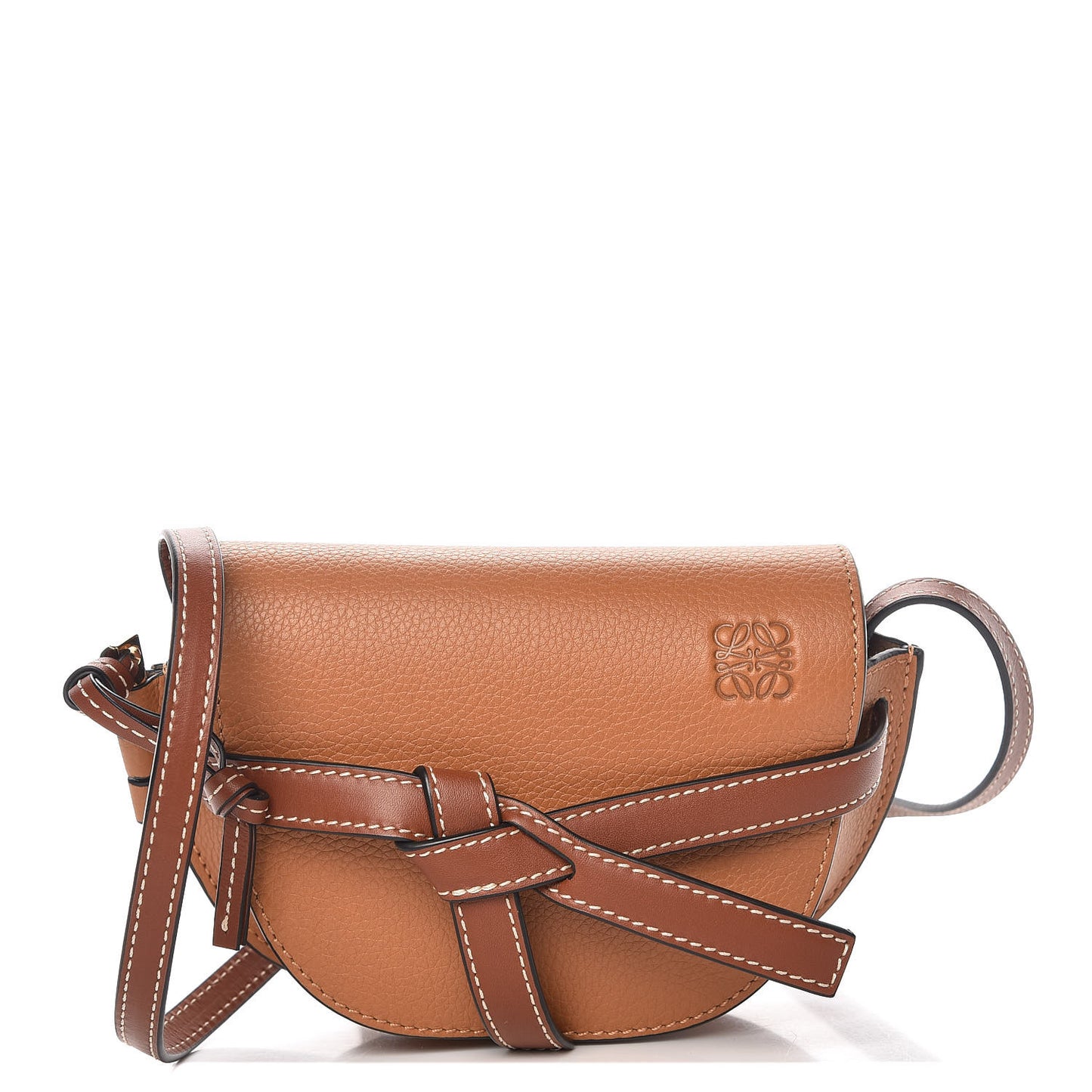 Grained Calfskin Mini Gate Crossbody Bag Caramel Pecan