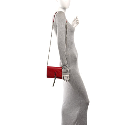 Saint Laurent Calfskin Crocodile Embossed Kate Monogram Tassel Chain Wallet Rouge Eros 2 of 10