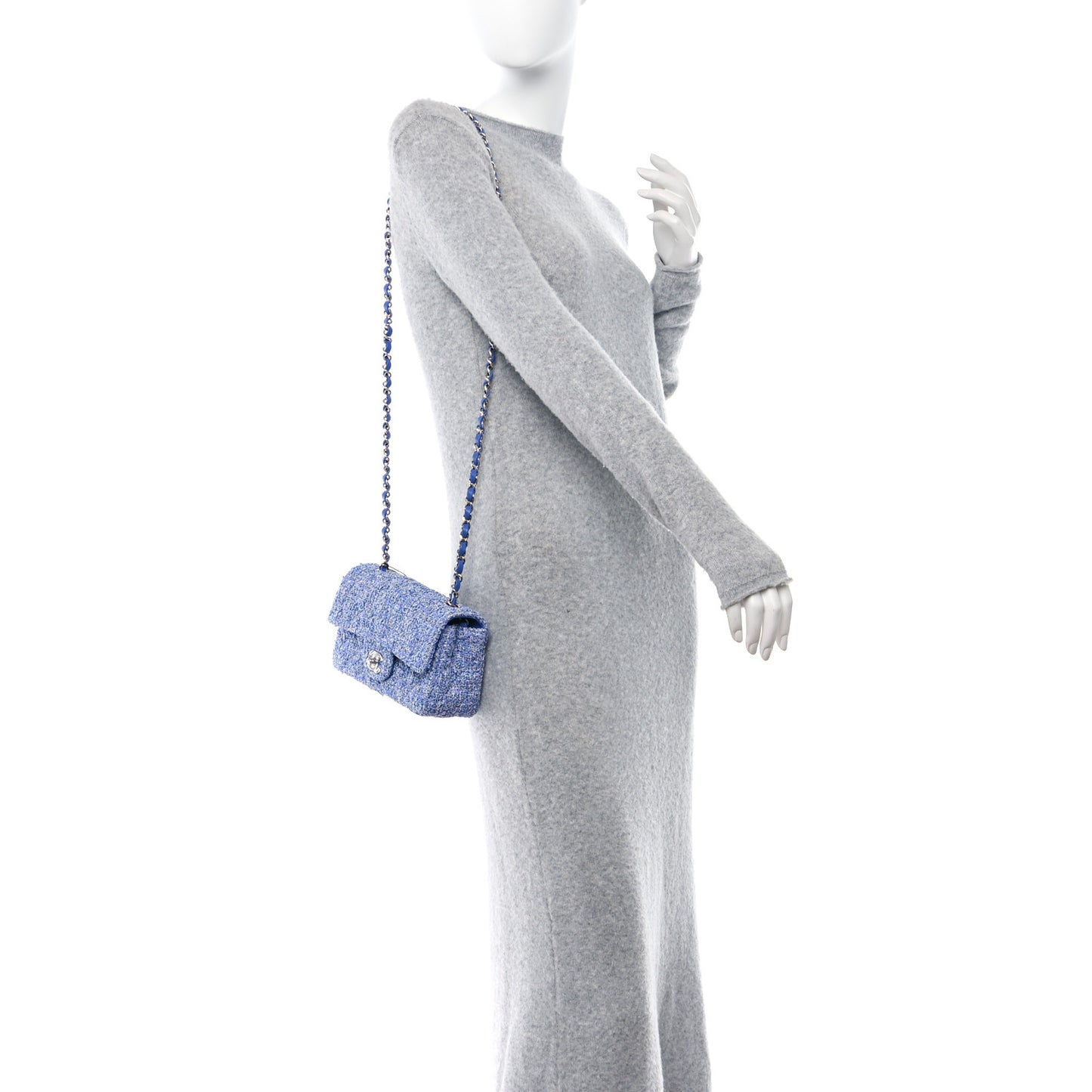 Tweed Quilted Mini Rectangular Flap Blue White