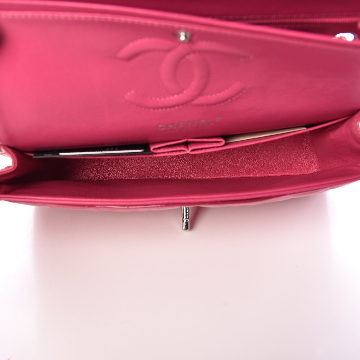 Patent Quilted Medium Double Flap Fuchsia