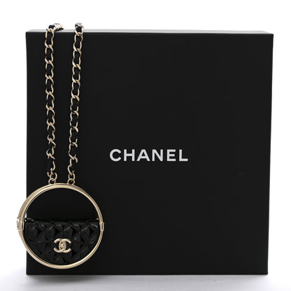 Chanel Metal Resin Quilted Flap Bag Hoop Mirror Necklace Black Gold 7 of 7