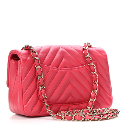 Chanel Lambskin Chevron Quilted Mini Rectangular Flap Dark Pink 2 of 14
