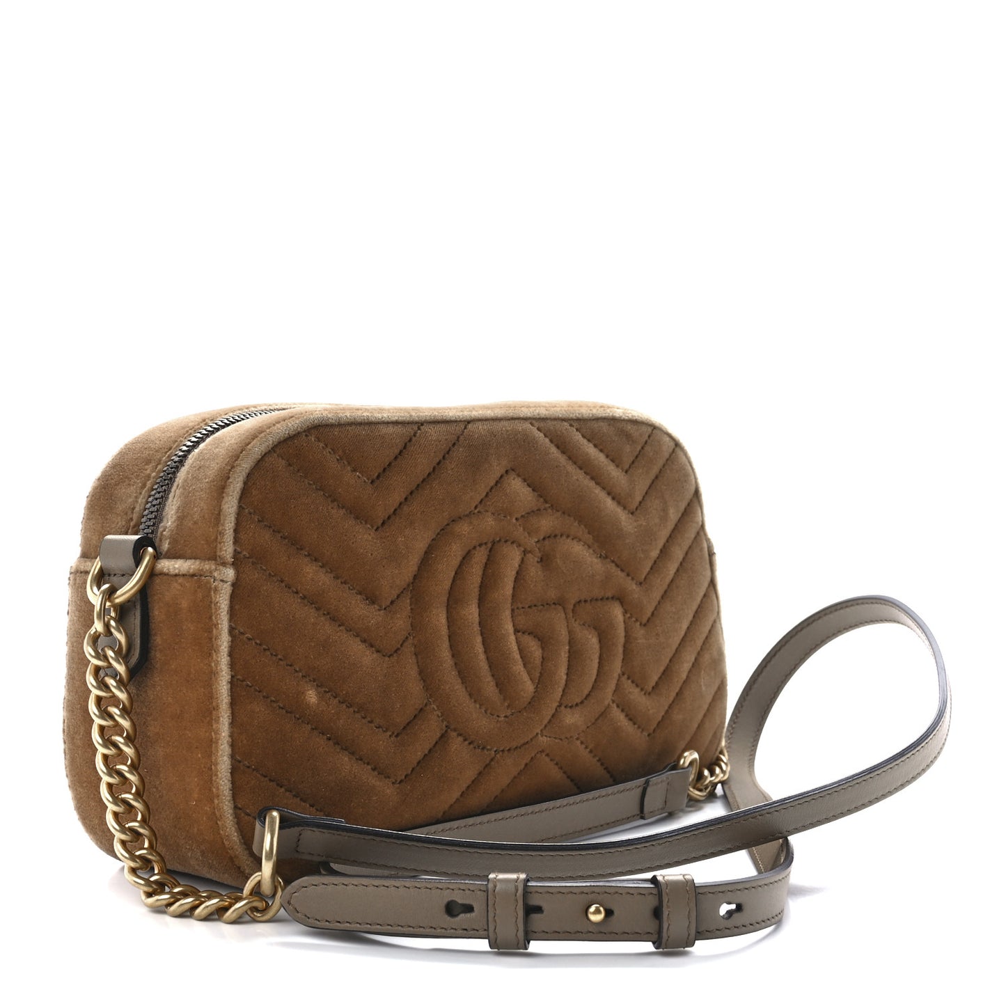 Velvet Matelasse Small GG Marmont Chain Shoulder Bag Taupe