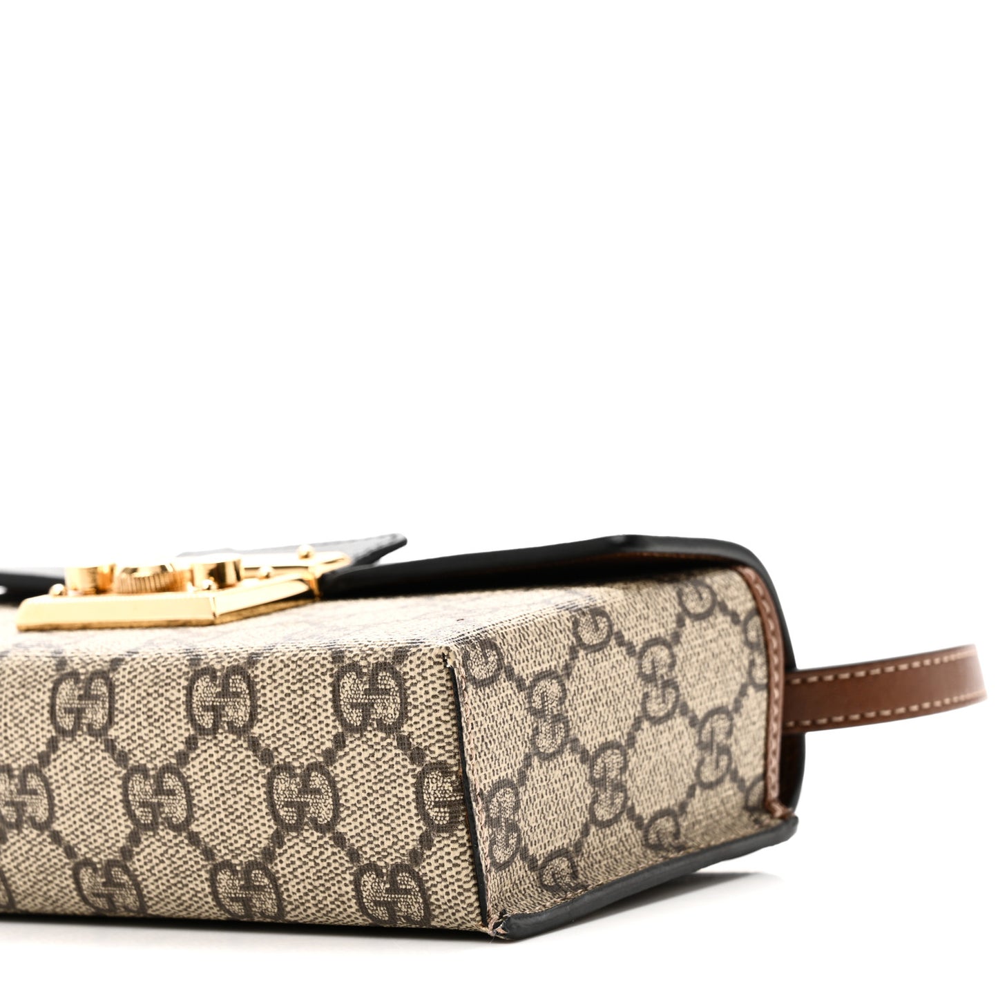 GG Supreme Monogram Calfskin Mini Padlock Top Handle Shoulder Bag Beige Black Cuir