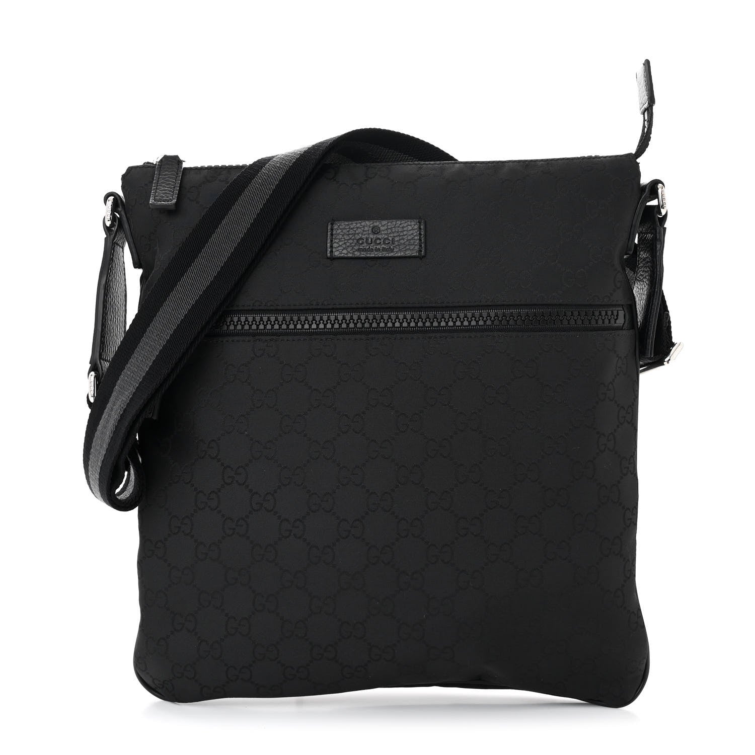 Gucci Nylon Monogram Medium Flat Messenger Bag Black 1 of 10
