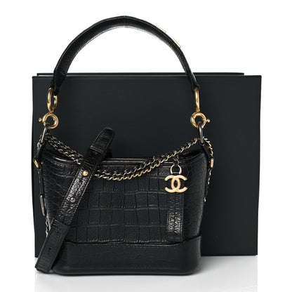 Chanel Calfskin Crocodile Embossed Small Gabrielle Cocodile Hobo Black 10 of 10