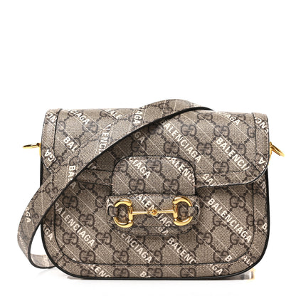 Gucci X BALENCIAGA GG Supreme Monogram Web Logo Print Mini Horsebit 1955 Shoulder Bag Beige Ebony 1 of 9