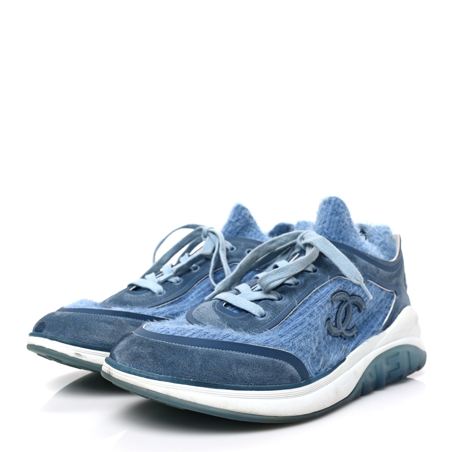 Chanel Suede Calfskin Stretch Fabric CC Sneakers Light Blue 3 of 6