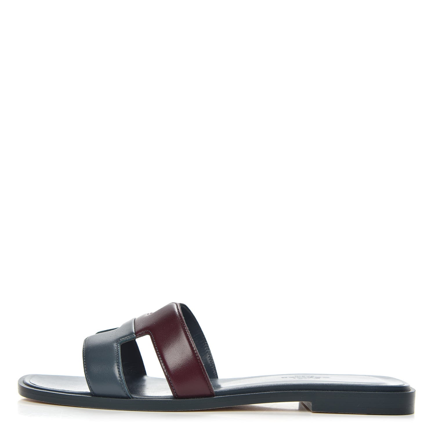 Hermes Box Calfskin Oran Sandals 36.5 Bleu Ardoise Bordeaux 1 of 8