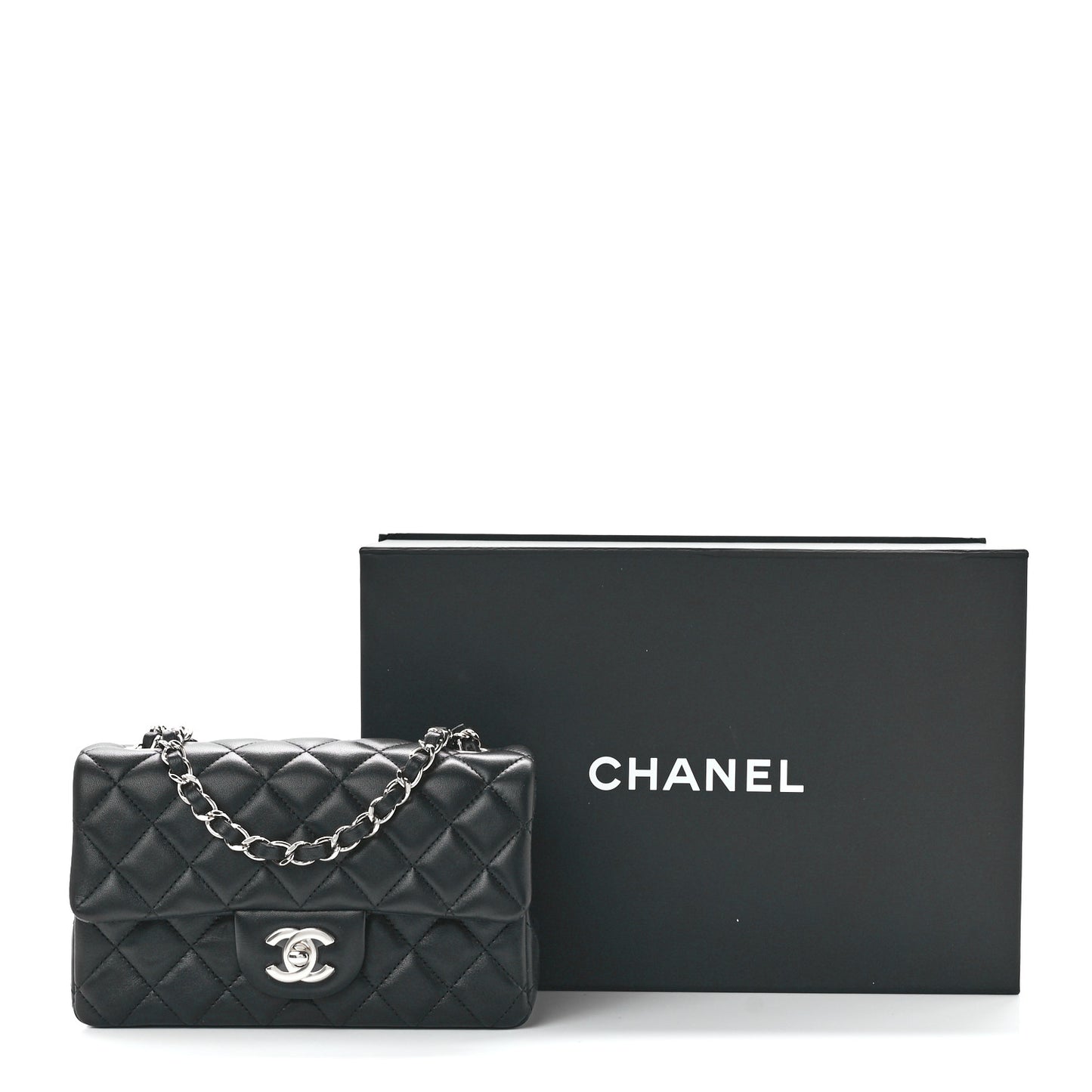 Lambskin Quilted Mini Rectangular Flap Black
