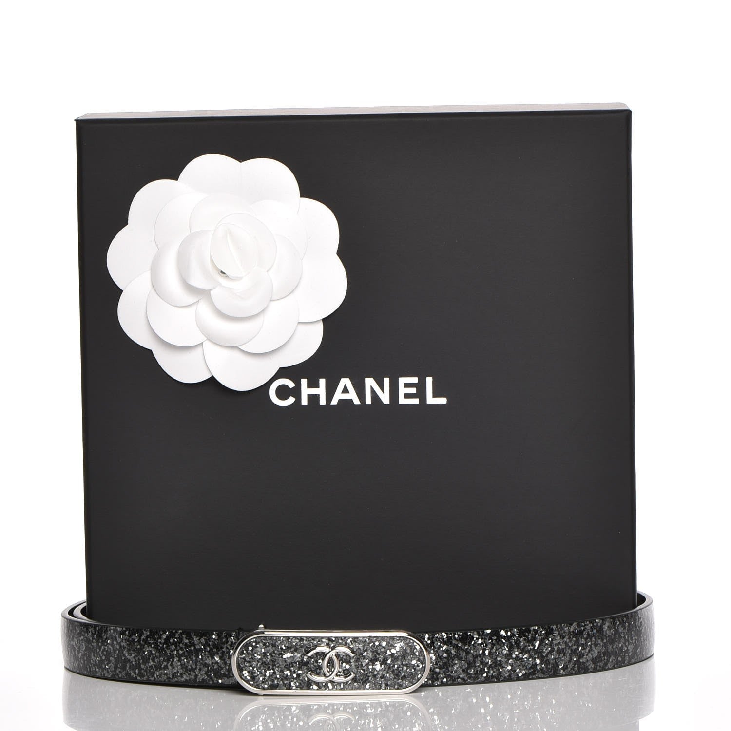 Chanel Glitter Calfskin CC Logo Skinny Belt 80 32 Silver 8 of 8