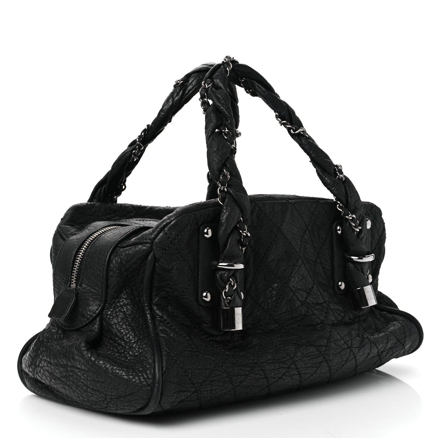 Chanel Distressed Lambskin Lady Braid Bowler Black 2 of 13