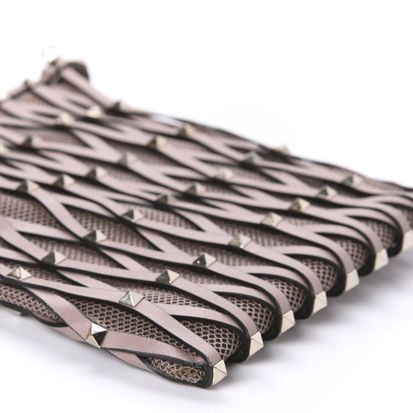Vitello Rockstud Lattice Mesh Mini Crossbody Poudre