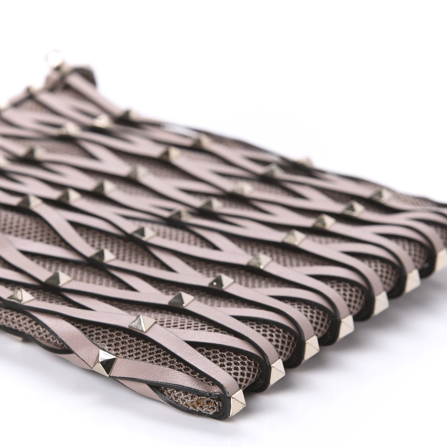 Valentino Garavani Vitello Rockstud Lattice Mesh Mini Crossbody Poudre 6 of 10