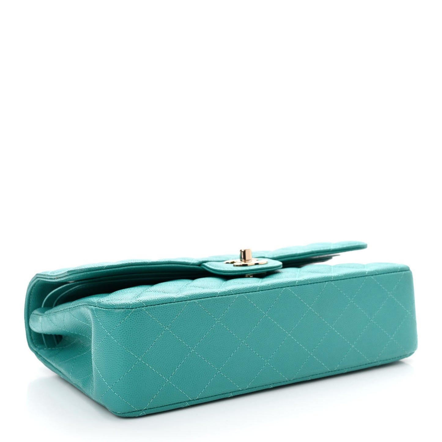 Caviar Quilted Medium Double Flap Turquoise