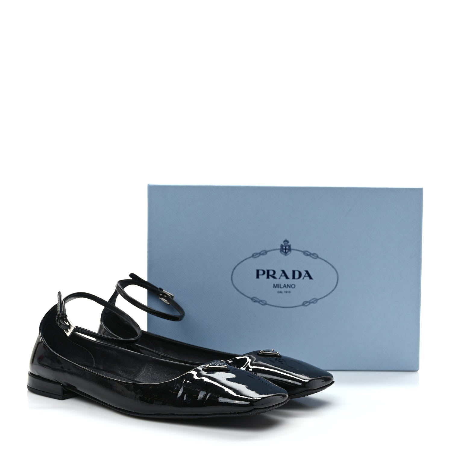 Prada Patent Calfskin Triangle Ankle Strap Ballerinas 40 Black 8 of 8