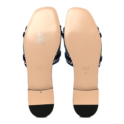 Gucci New Denim Logo Embroidered Slide Sandal 39 Light Blue 6 of 10