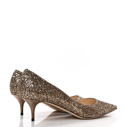 Jimmy Choo Coarse Glitter Fabric Pointy Toe Aza 40 Pumps 39.5 Antique Gold 4 of 7