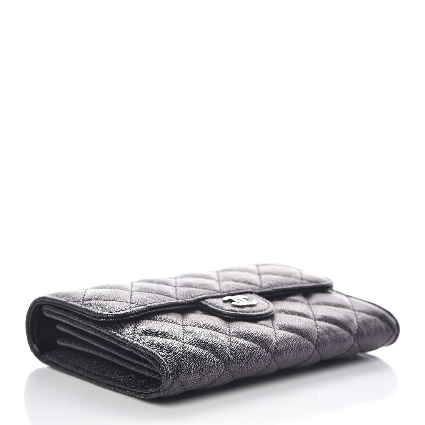 Iridescent Caviar Quilted Medium Flap Wallet Black