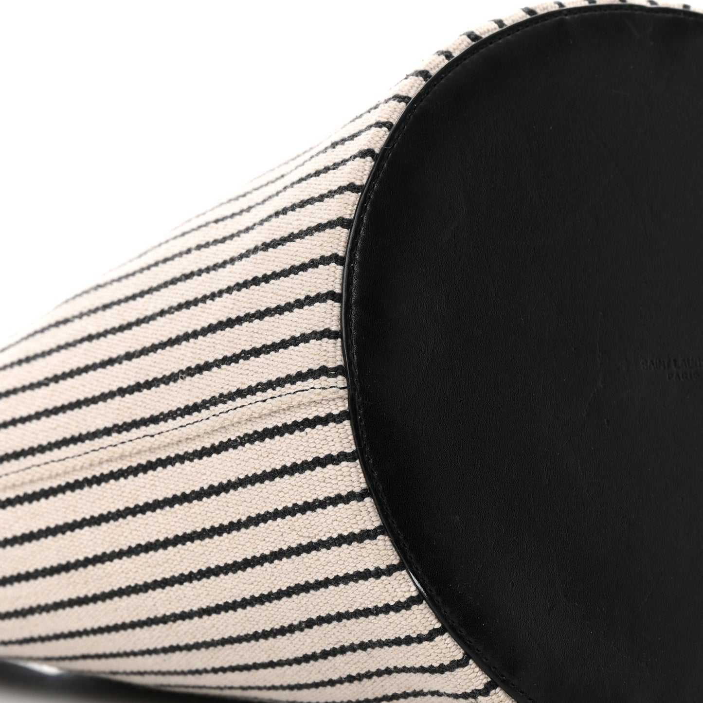 Linen Calfskin Striped Rive Gauche Bucket Bag Grey Cream Black