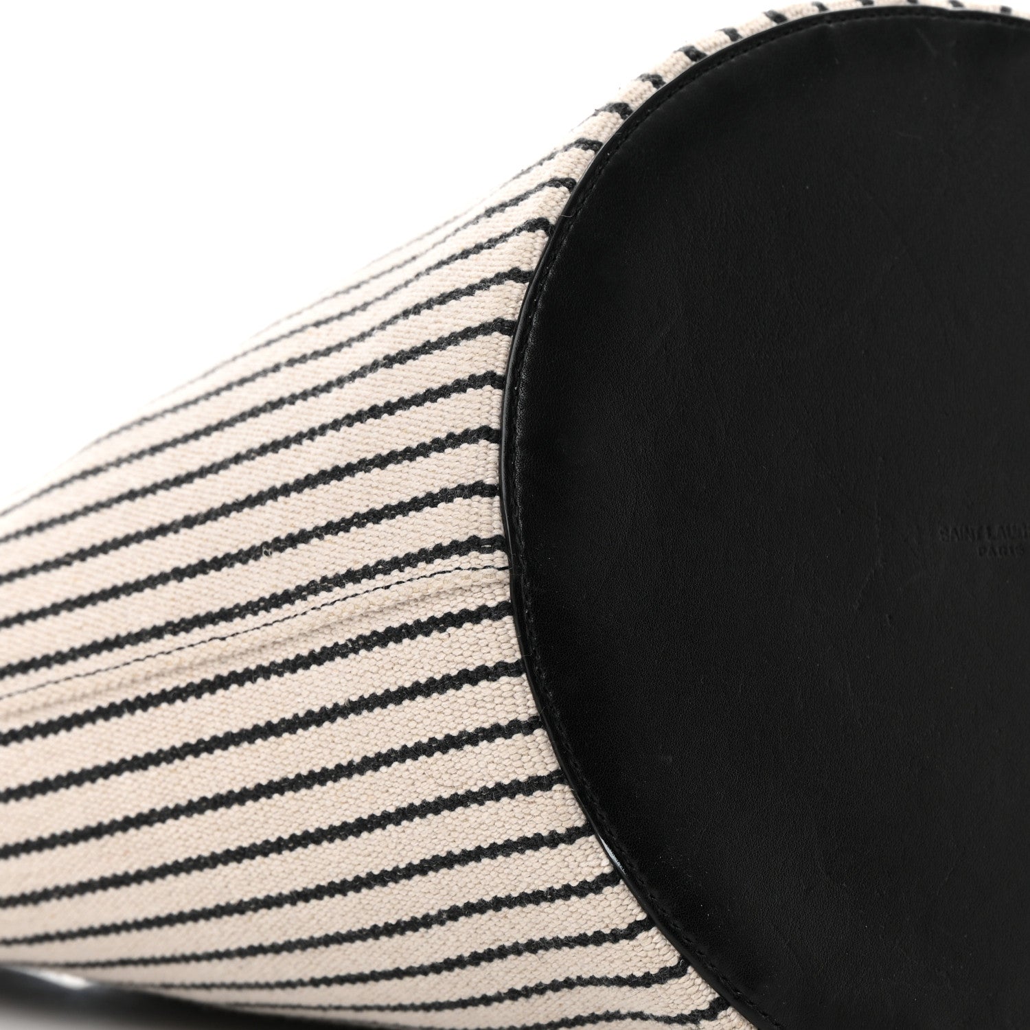 Saint Laurent Linen Calfskin Striped Rive Gauche Bucket Bag Grey Cream Black 10 of 15