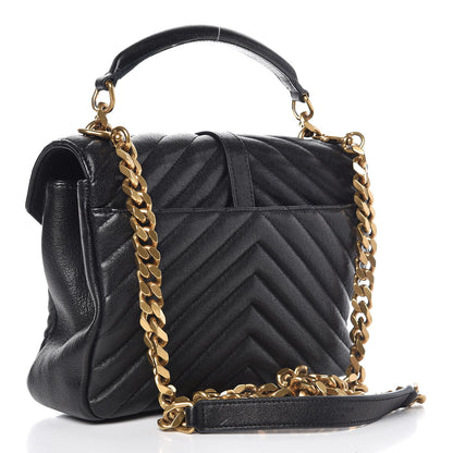 Saint Laurent Sheepskin Matelasse Chevron Monogram Medium College Bag Black 3 of 14