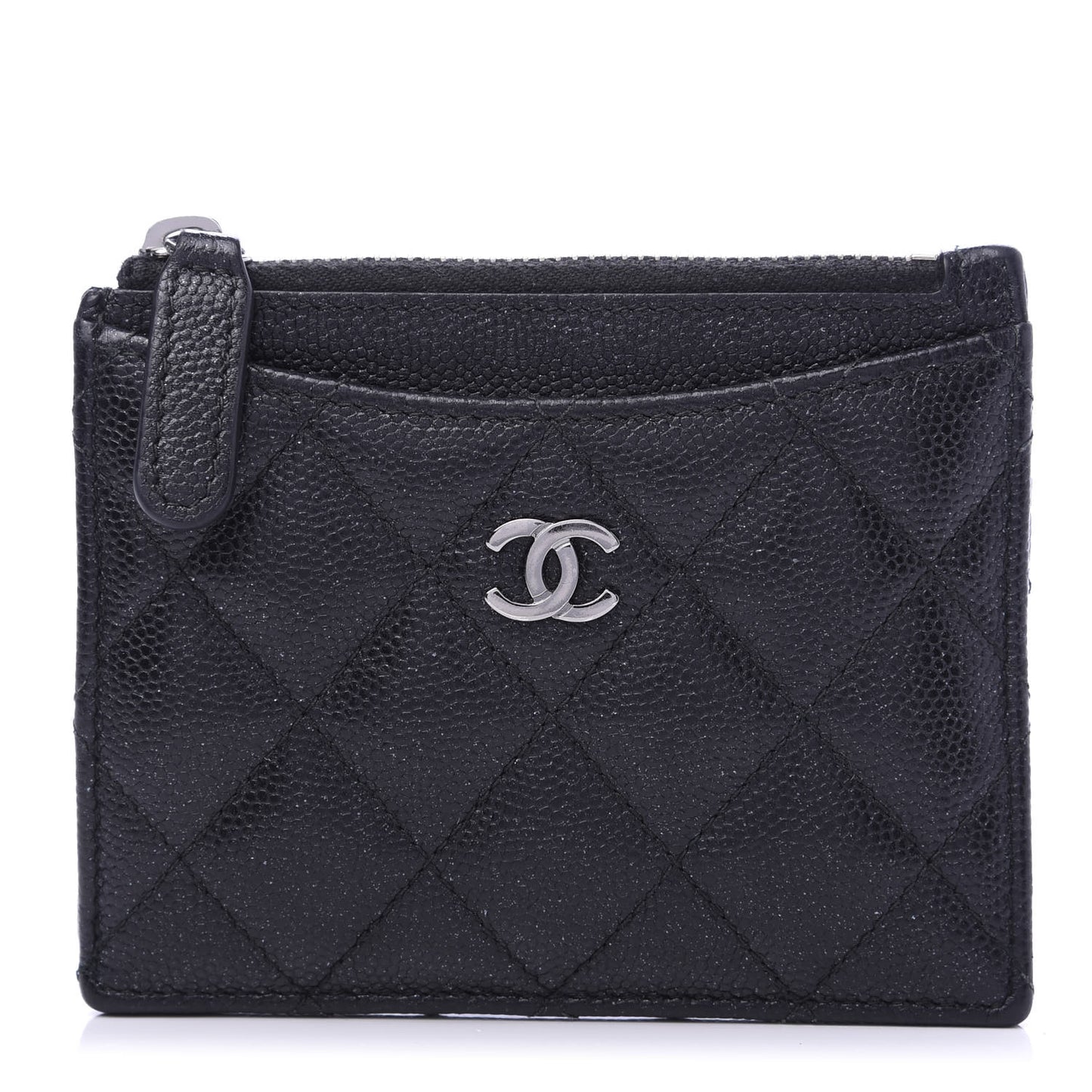 Iridescent Caviar Quilted CC Zip Card Holder Black