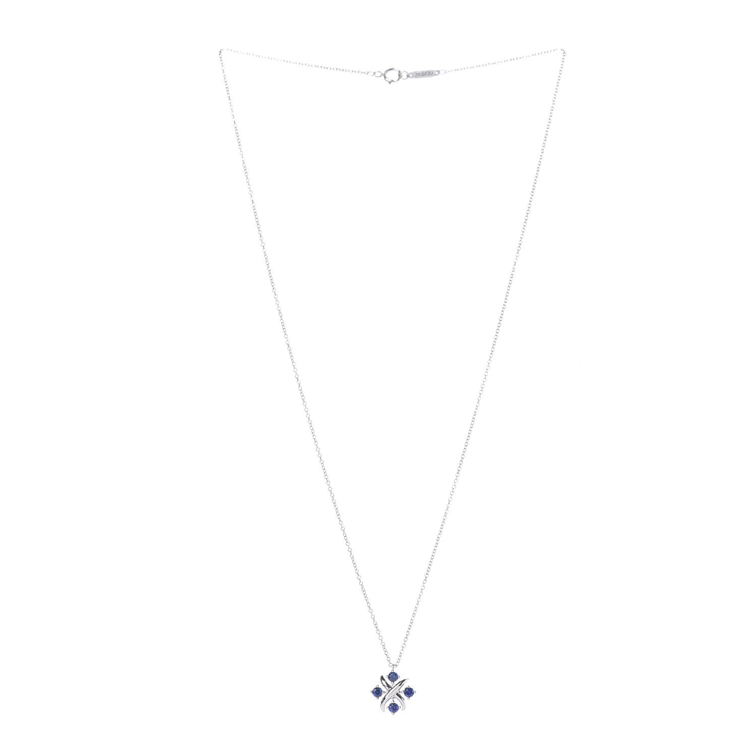 Tiffany Platinum Blue Sapphire Schlumberger Lynn Pendant Necklace 3 of 6