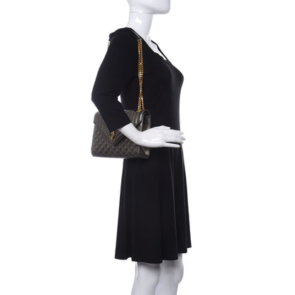 Saint Laurent Metallic Grain De Poudre Textured Mixed Matelasse Triquilt Medium Monogram Satchel Piombo 2 of 9