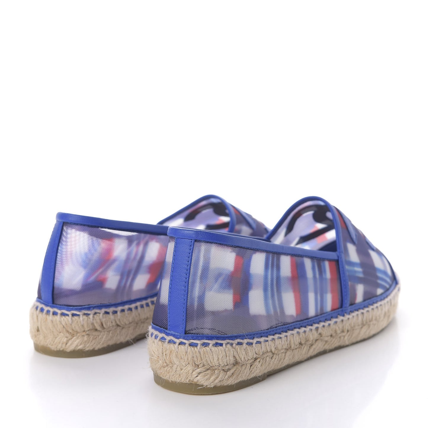 Mesh Lambskin Plaid Print CC Espadrilles 40 Blue White Red