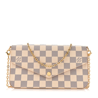 Louis Vuitton Damier Azur Pochette Felicie Chain Wallet Rose Ballerine 1 of 18