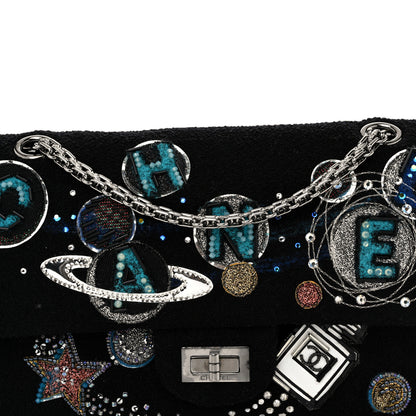 Chanel Boucle Tweed Crystal Bead Embellished Space Charms 2.55 Reissue 225 Flap Black Multicolor 8 of 10