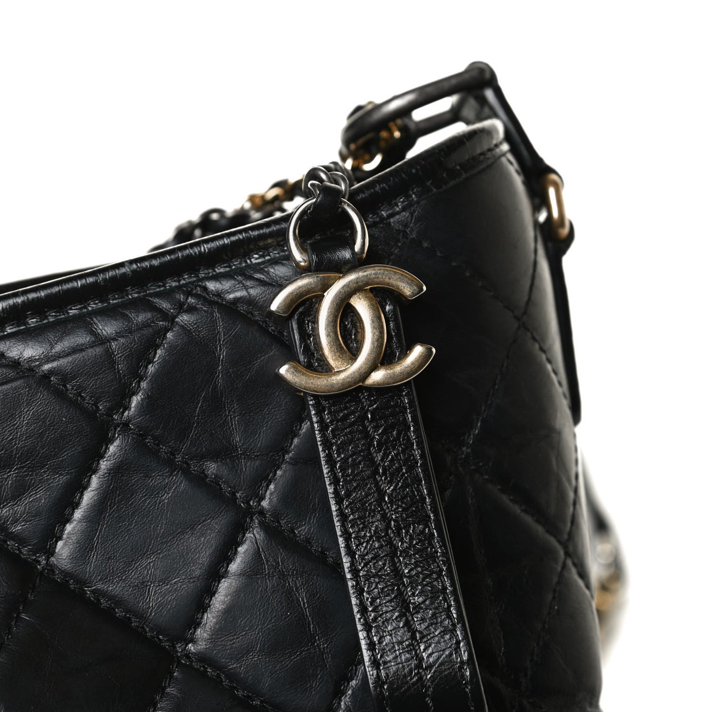 Aged Calfskin Quilted Medium Gabrielle Hobo Black