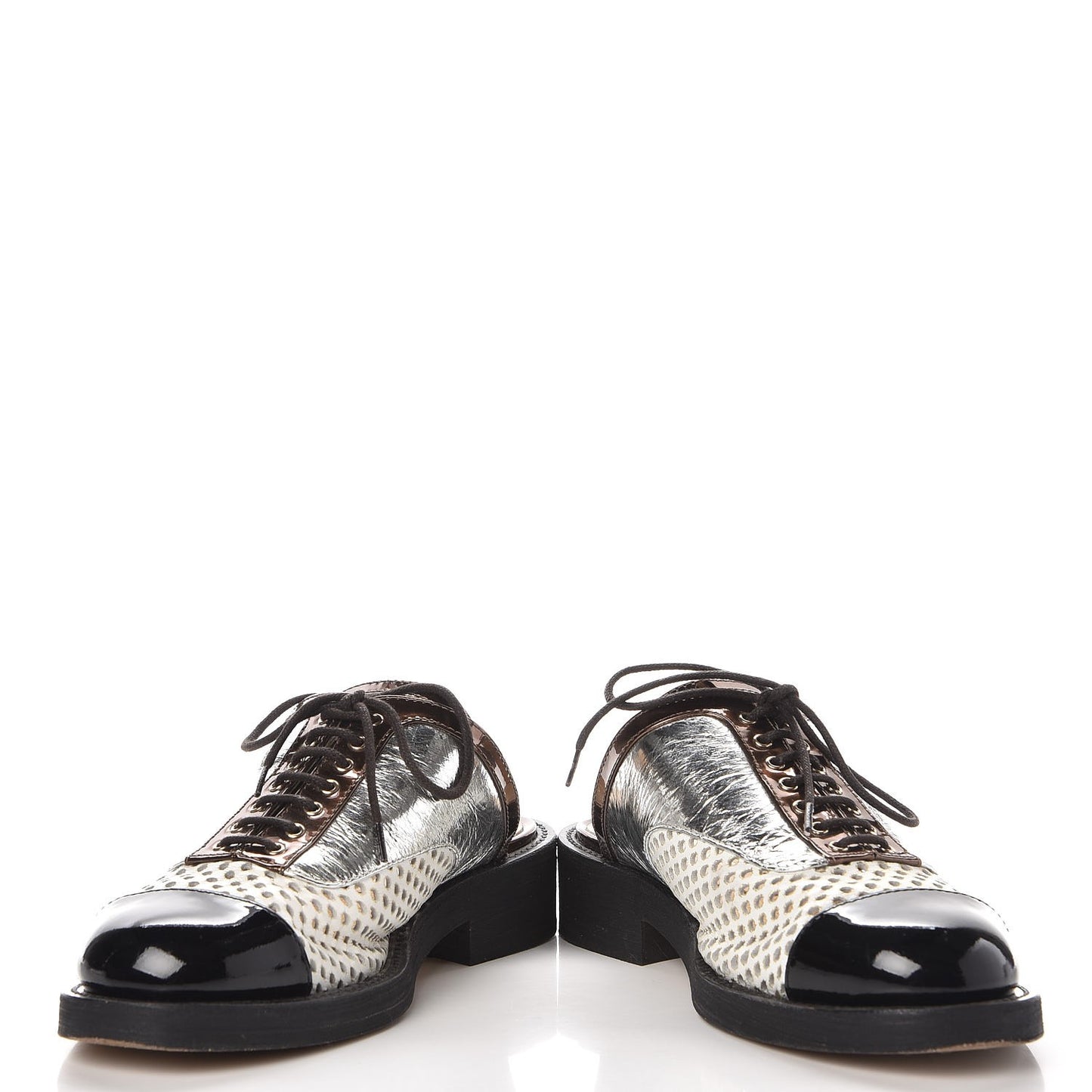 Lambskin Perforated Cap Toe Lace Up Mules 36 Silver Black