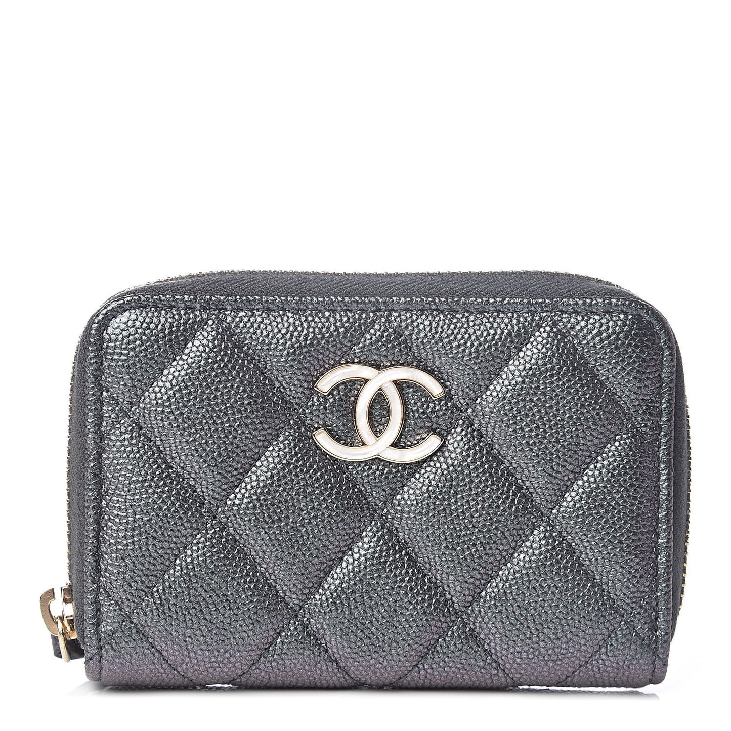 Iridescent Caviar Quilted Zip Coin Purse Black