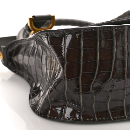 Chloe Calfskin Crocodile Embossed Small Marcie Satchel Profound Brown 9 of 10