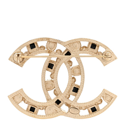 Chanel Pearl Crystal CC Brooch Black Gold 3 of 6