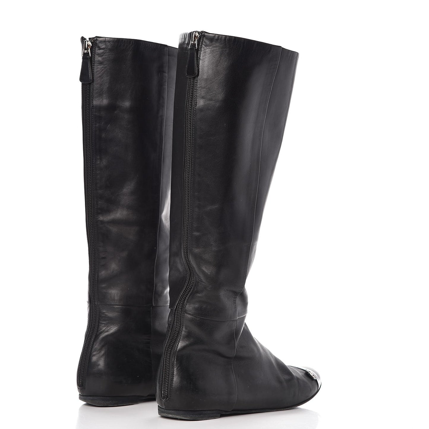 Lambskin Patent Cap Toe CC High Boots 38 Black