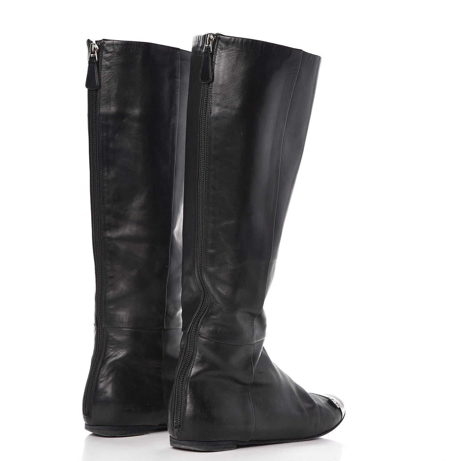Chanel Lambskin Patent Cap Toe CC High Boots 38 Black 4 of 18