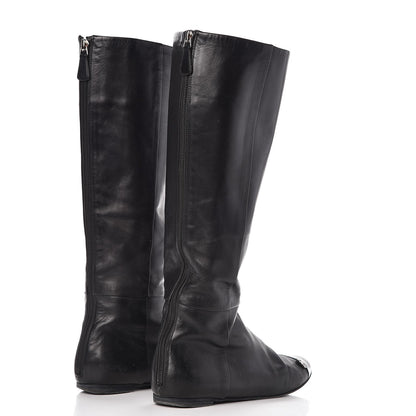 Chanel Lambskin Patent Cap Toe CC High Boots 38 Black 4 of 18