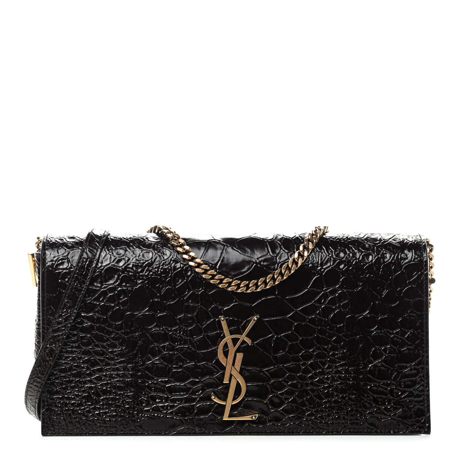 Saint Laurent Crocodile Embossed Monogram Kate 99 Black 1 of 8