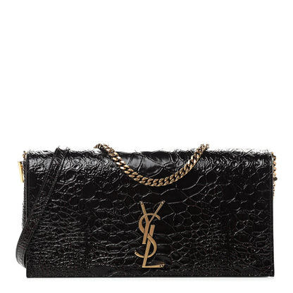 Saint Laurent Crocodile Embossed Monogram Kate 99 Black 1 of 8