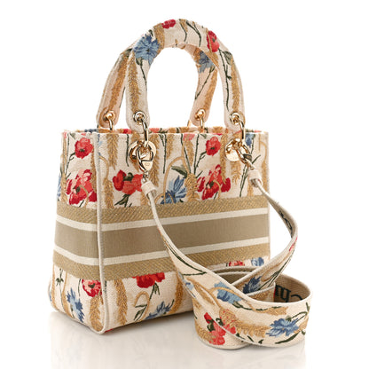 Christian Dior Canvas Embroidered Hibiscus Printed Medium Lady D-Lite Beige Multicolor 3 of 8