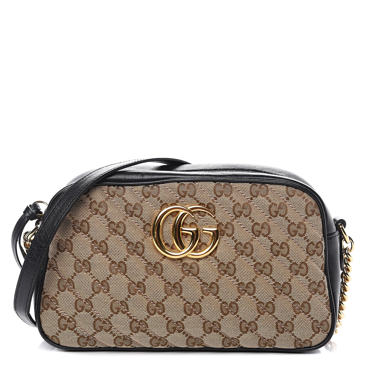 Monogram Matelasse Diagonal Small GG Marmont Chain Shoulder Bag Beige Black