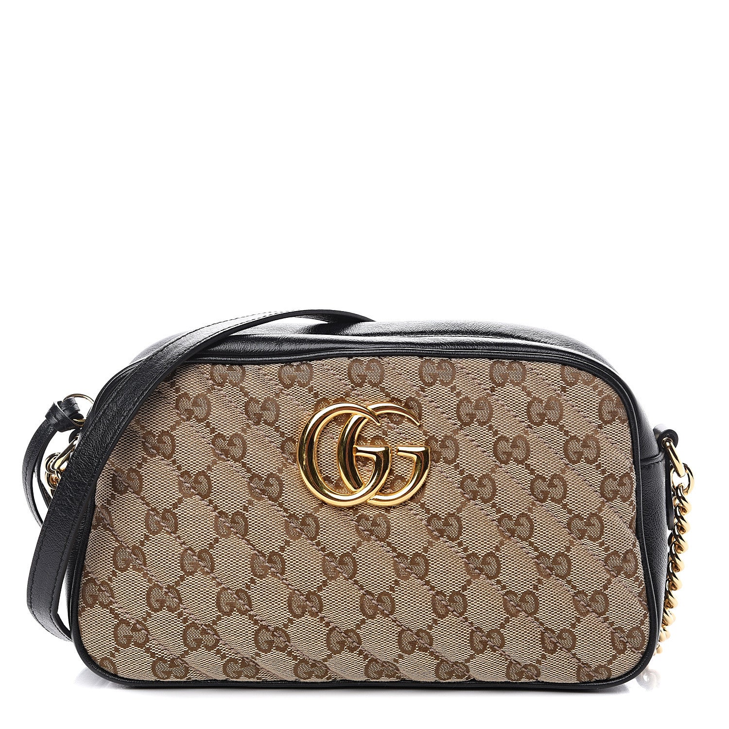Gucci Monogram Matelasse Diagonal Small GG Marmont Chain Shoulder Bag Beige Black 1 of 10