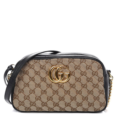 Gucci Monogram Matelasse Diagonal Small GG Marmont Chain Shoulder Bag Beige Black 1 of 10