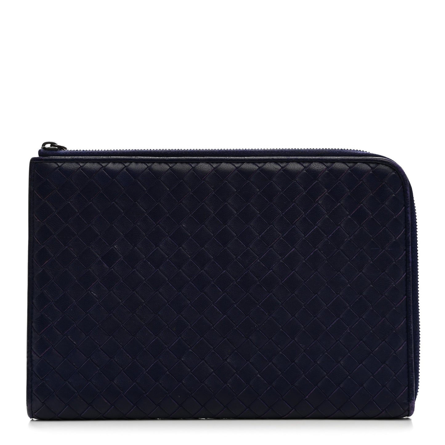 Nappa Intrecciato Flat Zip Pouch Navy