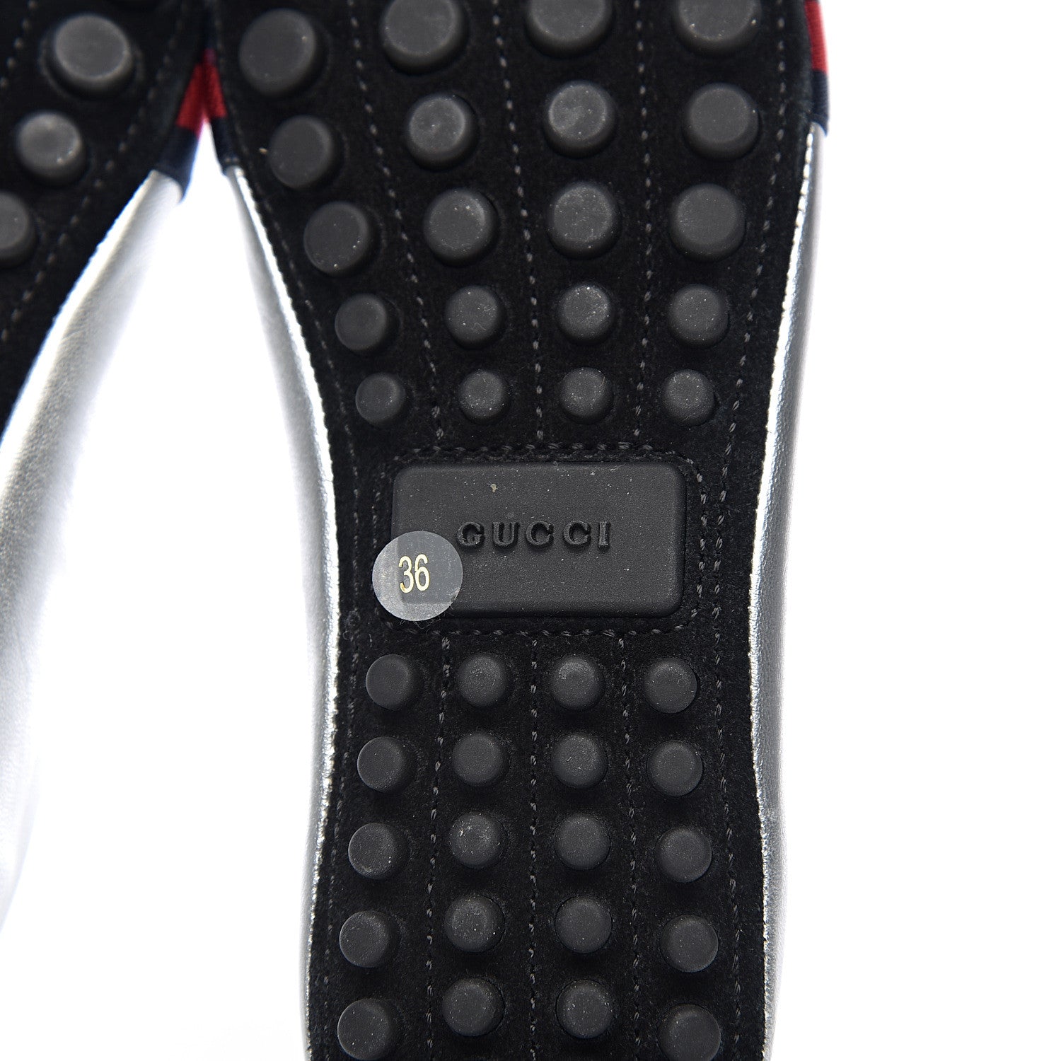 Gucci Metallic Nappa Web Bayadere Ballerina Flats 36 Argento 8 of 8